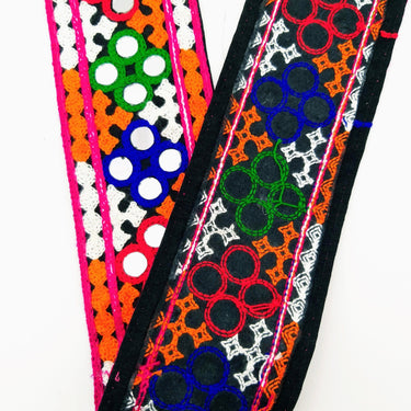 Black Cotton Fabric Trim with Multicolor Embroidery and Real Mirror, Kutch Embroidery Trim, Mirror Lace